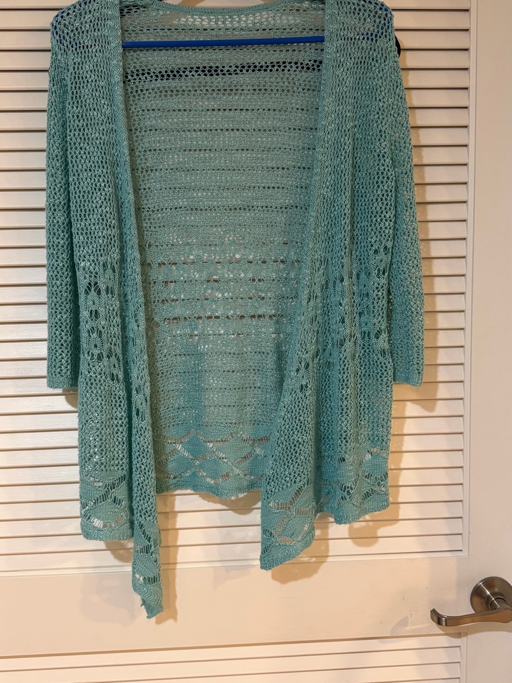 Seafoam Aqua Open Knit Cardigan Waterfall Drape Lace Lightweight Sweater NWOT - Picture 5 of 7